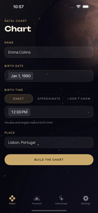 Natal chart creation