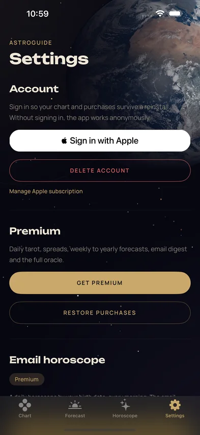 Profile and settings